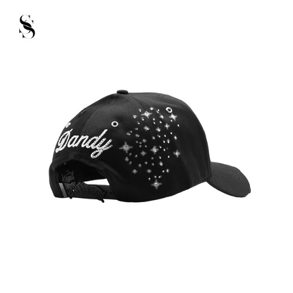 Sombrero negro de la marca Second Shot, estilo Dandy Hats Make Money Not Amigos, con cinta decorativa y diseño elegante visible.