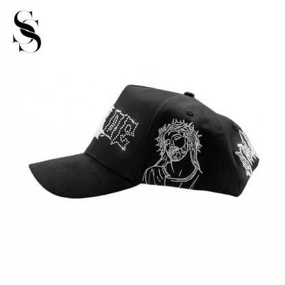 Gorra  "Rude Awakenings" de Second Shotor negro con letras blancas llamativas