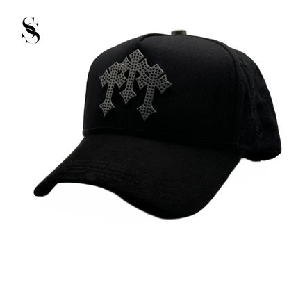 Gorra estilo sombrero Barbas Hats Chrome Blackout de Second Shot, con diseño negro y detalles brillantes para un look moderno.