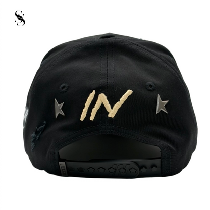 Sombrero Innedit Golden All Star de Second Shot, estilo clásico con detalles dorados, vista frontal y lateral sobre fondo neutro.