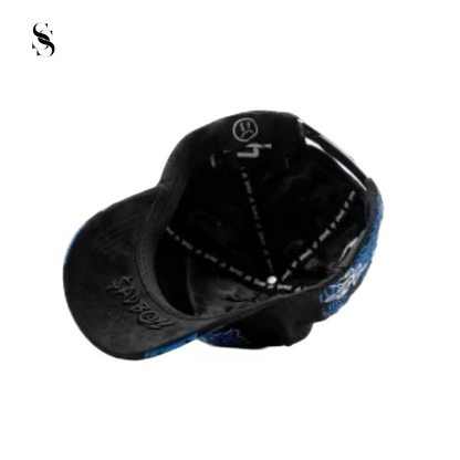 Sombrero Dandy Hats x Junior H Ángel Azul de Second Shot, con diseño azul y detalles destacados, en vista frontal sobre fondo blanco.