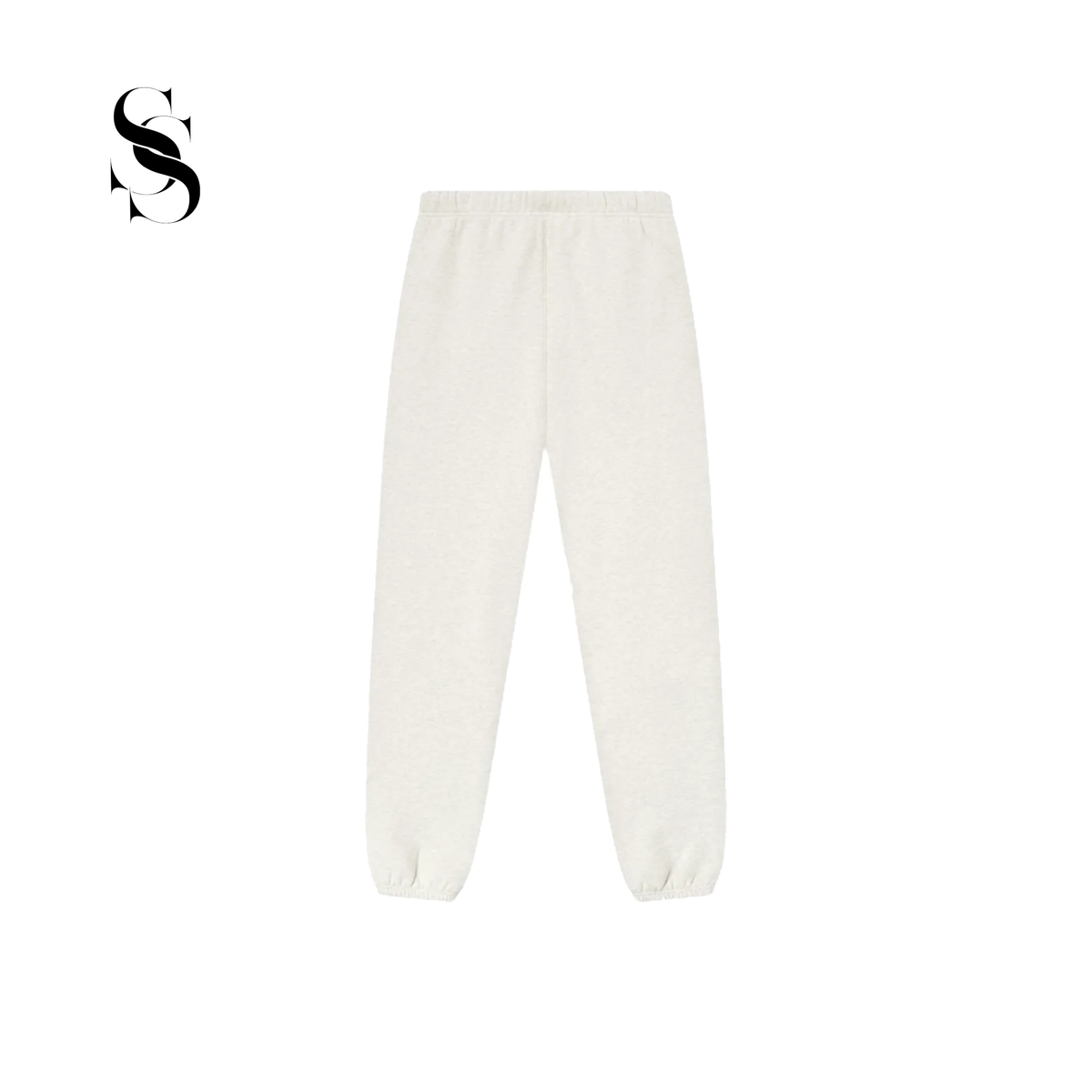 Pantalón tipo jogger Fear of God Essentials en color blanco hueso light oatmeal con cordones ajustables largos, parche frontal de goma y puños elásticos en los tobillos